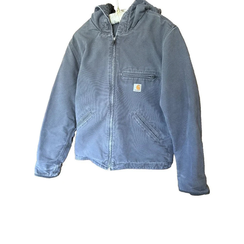 Carhardt Sherba Lined  Hooded Gray Washed Duck  Work Jacket Size Small